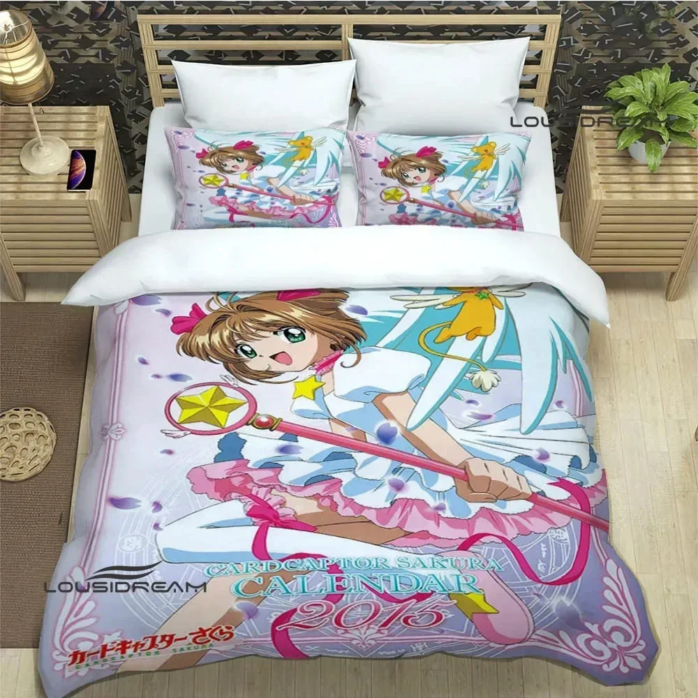 2026 Anime Card Captor Sakura Bedding Set,Duvet Cover Comforter Bed Set Quilt Cover Pillowcase,King Queen Twin Size Boys Girls A