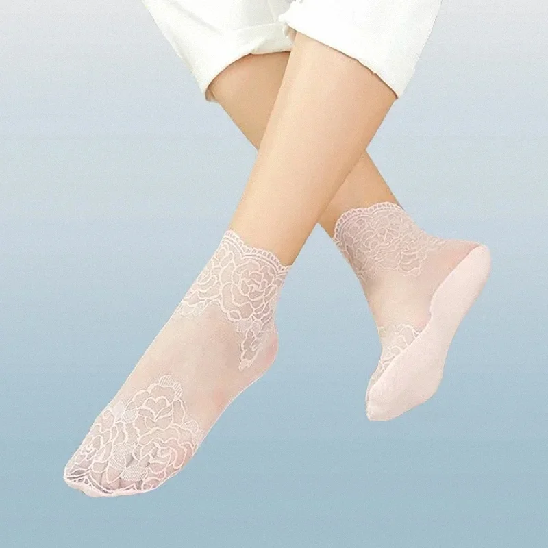 5/10 Pairs Breathable Fishnet Stockings No-drop Non-slip Boat Socks Invisible Socks 2024 New Mid-tube Cotton-soled Lace Socks