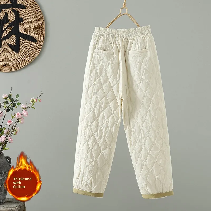 Pantaloni lunghi in cotone con ricamo pesante Ele Calore da donna Colore dimagrante Pantaloni lunghi a vita alta Faion invernale