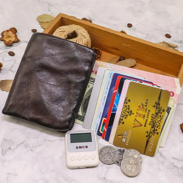 Handmade Vintage Leather Wallet for Men with Distressed Finish and Multiple Card Slots