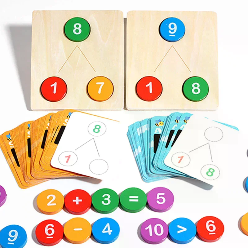 Bambini Matematica Educazione precoce Sussidi didattici Decomposizione digitale in legno Aritmetica Giocattolo Montessori Numero Cognizione Conteggio Giocattoli