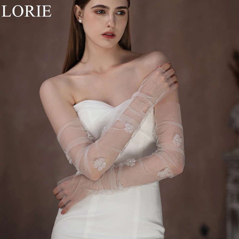 LORIE White Long Bridal Gloves 2024 Wedding Party Accessories Appliques Flowers Fingerless Elegant Mesh Bride Gloves