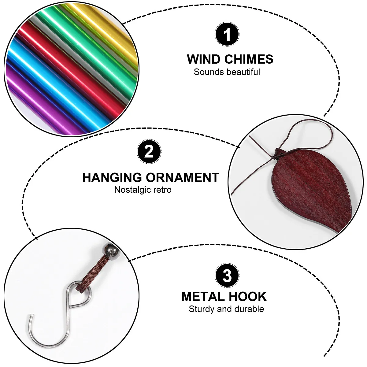 1Pcs Six-Color Aluminum Tube Wind Chime Premium Rust-Resistant Metal Wind Bell Calming Ambient Sound Decor for Study Room Living