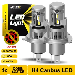AUXITO 2x 9003 H4 LED Headlights High Low Beam Canbus Turbo H4 LED Head Lamp No Error 100W High Power 20000LM Super Bright White