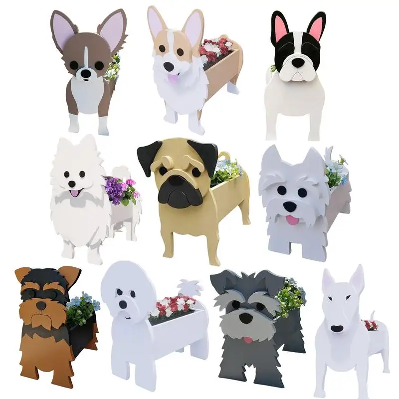 Garden Flower Pot Dog Planter Schnauzer Bulldog Poodle Corgi Yorkshire Garden Pots DIY PVC Flower Planter Garden Home Decoration