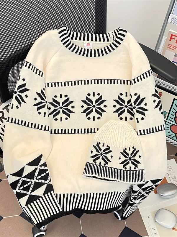 

Свободный мужской вязаный свитер Cisas с узором снежинки, зимний модный брендовый повседневный длинный свек, круглый теплый топ