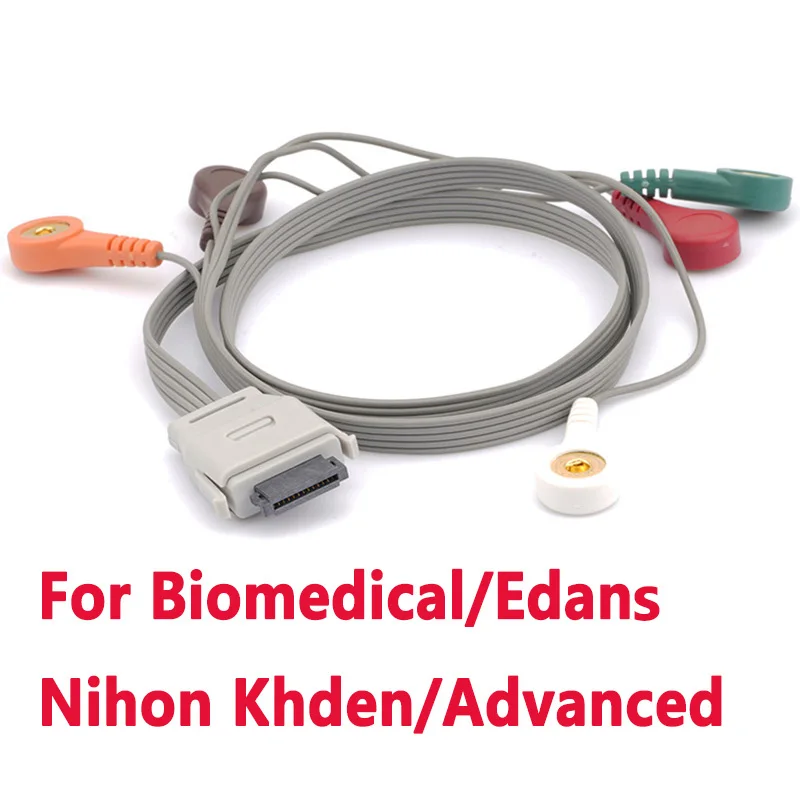 

Compatible Edans/Nihon Khden/Advanced/Biomedical Holter Recorder Carry Monitor Single Row 5/7/10 Lead Snap Leadwire ECG Cable.