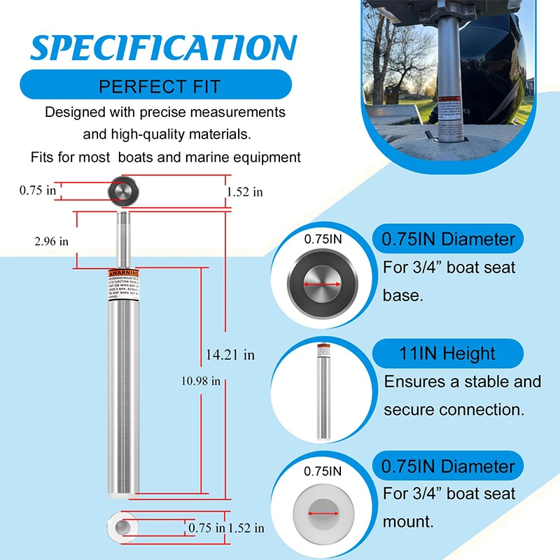 SP-2114 Boat Seat Pedestal Post, 11-Inch x 1.5-Inch, 3/4