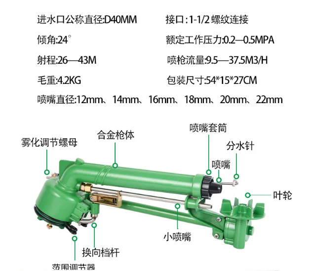 50 - Vortex Agricultural Turbine with Metal Rocker Nozzle for Agricultural Spraying, Industrial Dust Removal, Garden Irrigation