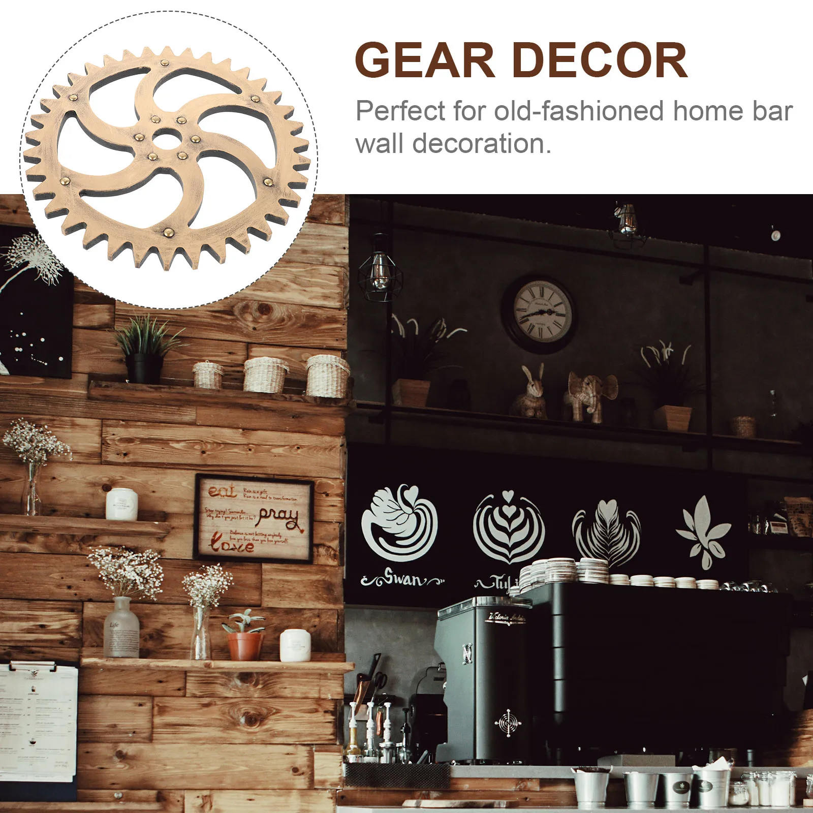 

Wooden Gear Wall Decor Home Bar Supply Retro Hanging Decoration Unique Design Style Mini Model