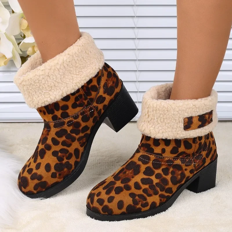 Ladies Shoes 2024 Plus Size Ankle Women's Boots Warm Modern Boots Women Round Toe Slip on Med Heel Turned-over Edge Shoes Female