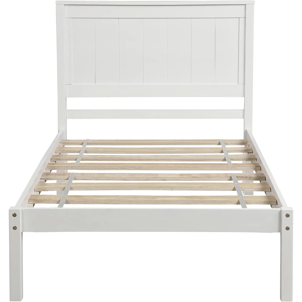 إطار سرير مزدوج بتصميمات Harper & Bright مع لوح أمامي ولوح للقدمين، سرير بمنصة خشبية مزدوجة الحجم مع دعم شرائح خشبية، للأطفال #6