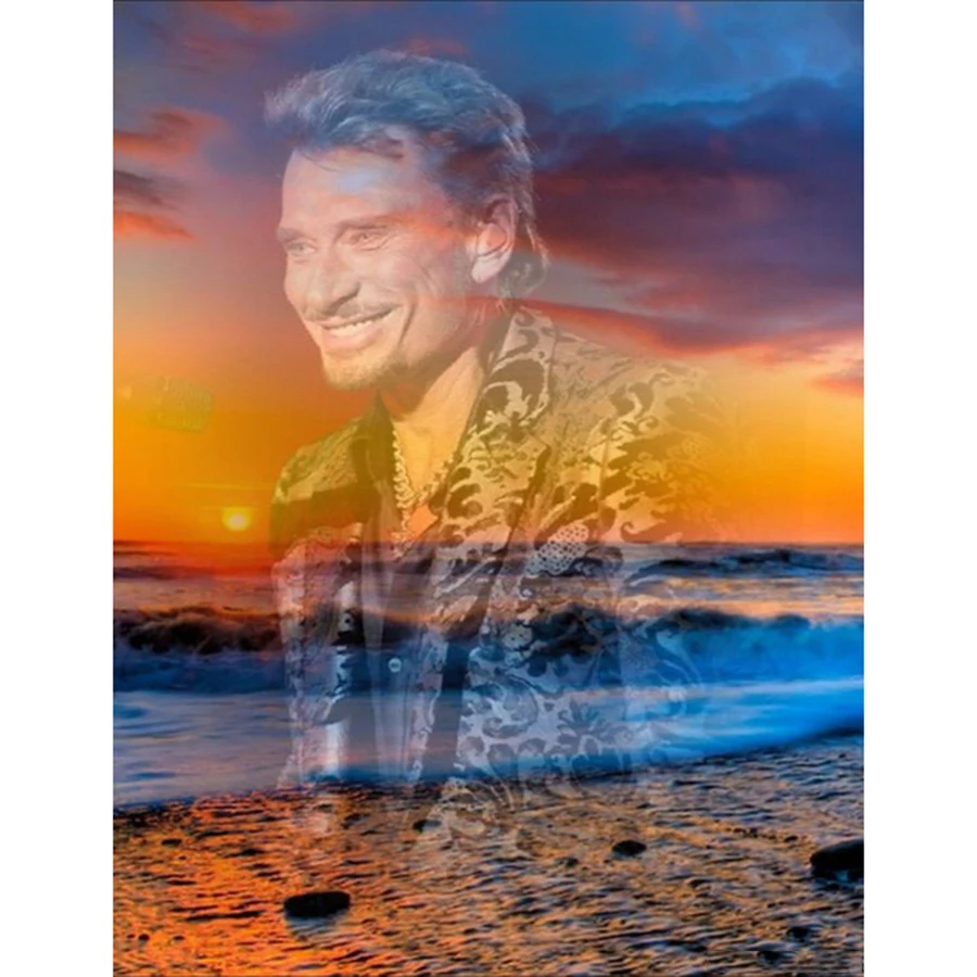 Kit Broderie Diamant 5D Johnny Hallyday - Peinture à Strass Et Perles Mosaïque - Taille 40x55 Cm - Loisir Créatif Adulte