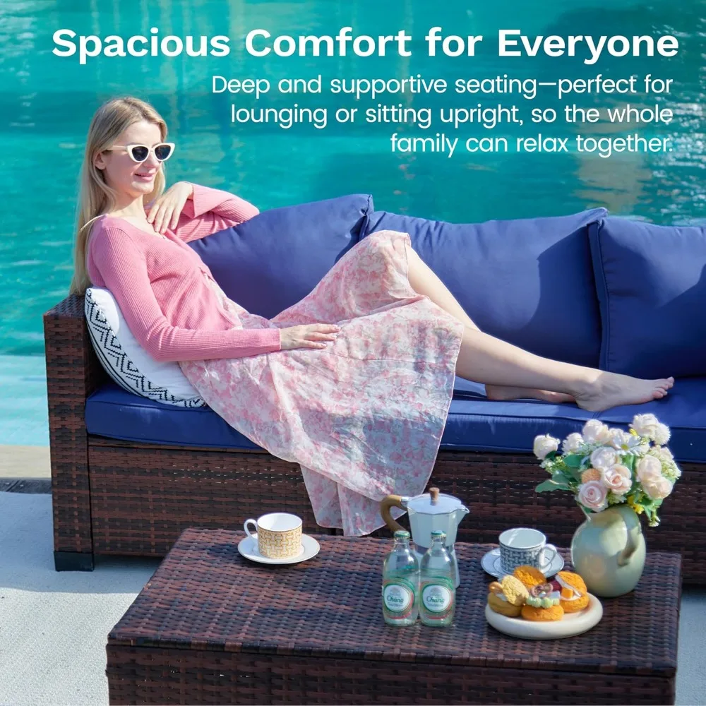 مجموعة أثاث خارجي، بما في ذلك طاولة الموقد، ومجموعة أثاث ترفيهي خارجي مكونة من 6 قطع، وأريكة خارجية من الروطان وعثمانية #1