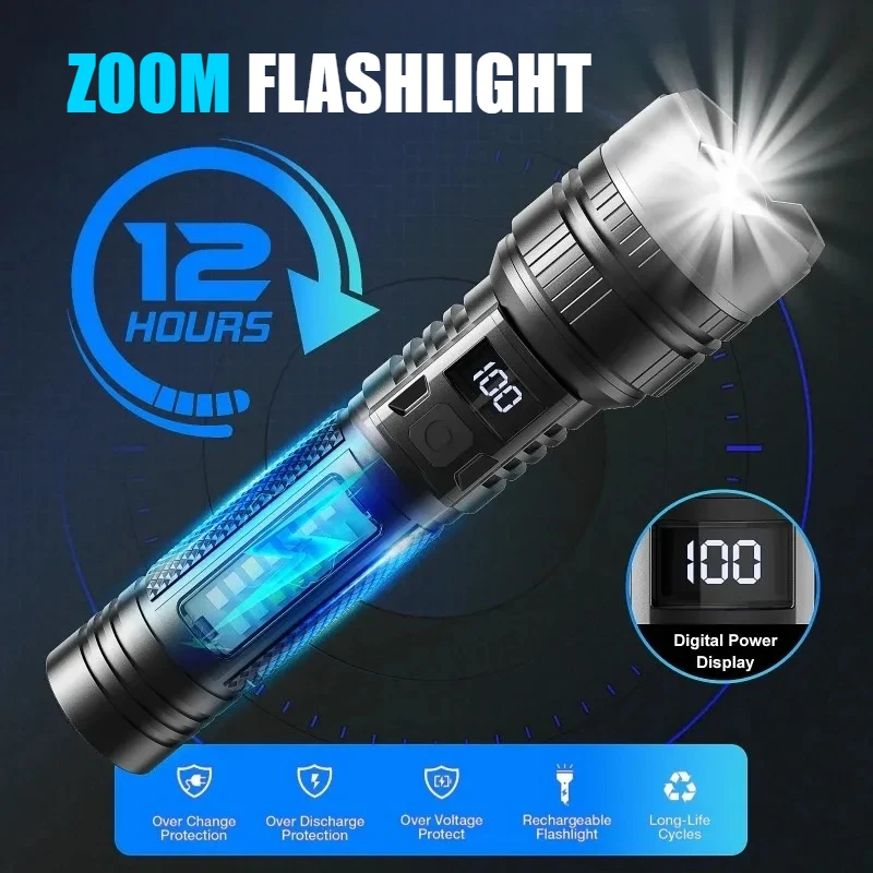 Усовершенствованная лазерная пушка, светодиодная зум-лампа с цифровым дисплеем, высокая мощность, красная, синяя, стробоскопическая вспышка, телескопическая фокусировка, IP44, водонепроницаемая