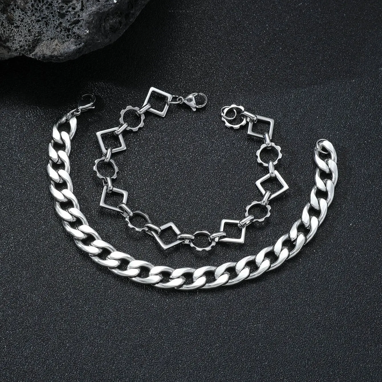 Fashion Unisex Multi-layer Stainless Steel Bracelet Sets High Quality Cool Female Male Jewelry Gift (length about 18.5-21cm)