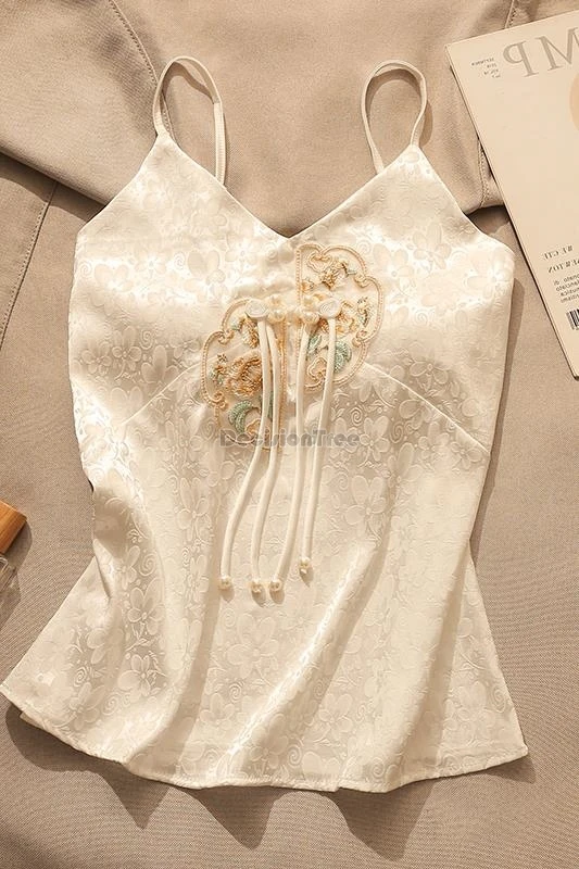 

2025 summer new satin halter top chinese embroidery retro traditional style women hanfu waistcoat sleeveless elegant short vest