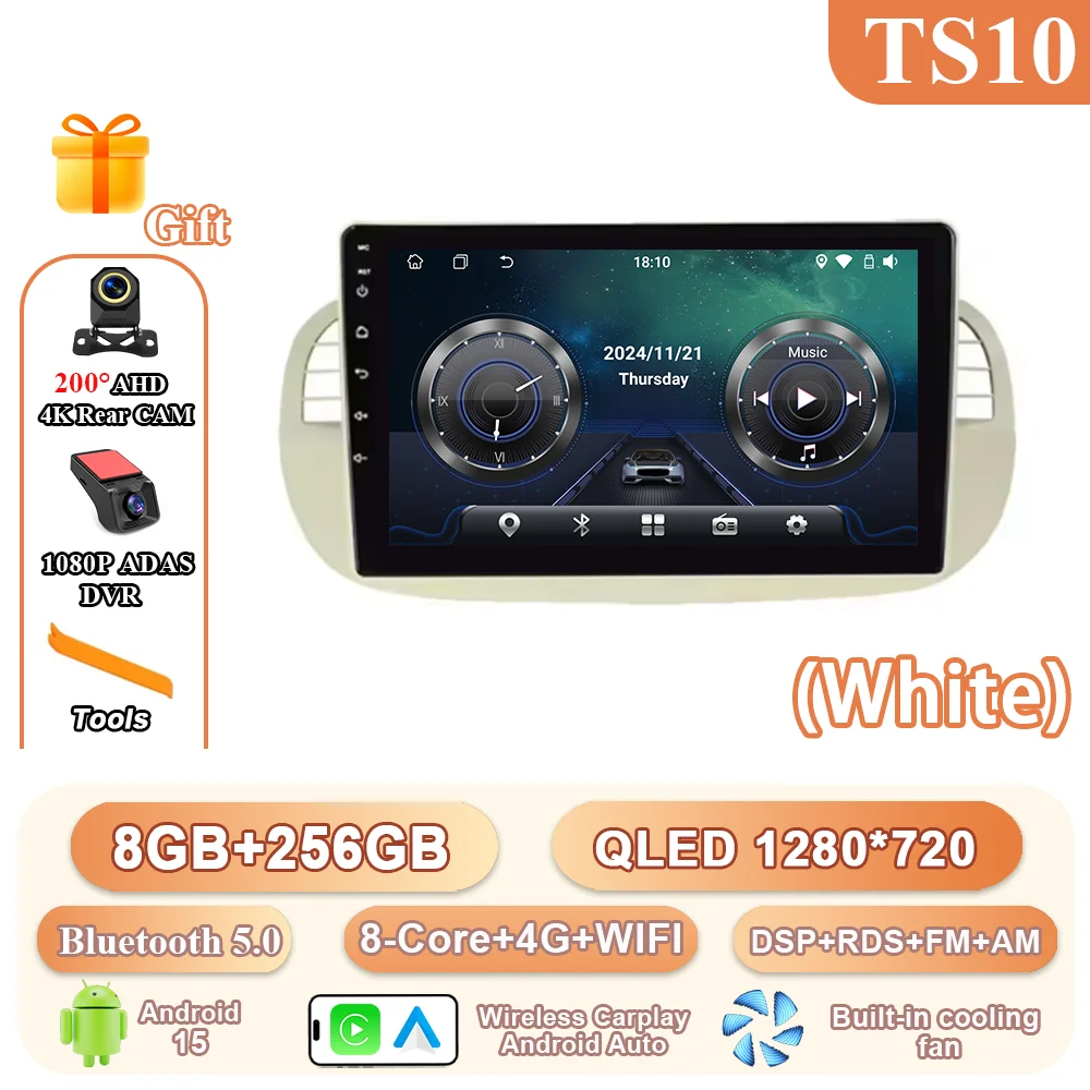 9 ''Android 15 Autoradio Stereo Voor Fiat 500 2007-2015 Auto GPS Navigatie Stuurbediening Multimedia Carplay 4G + WIFI