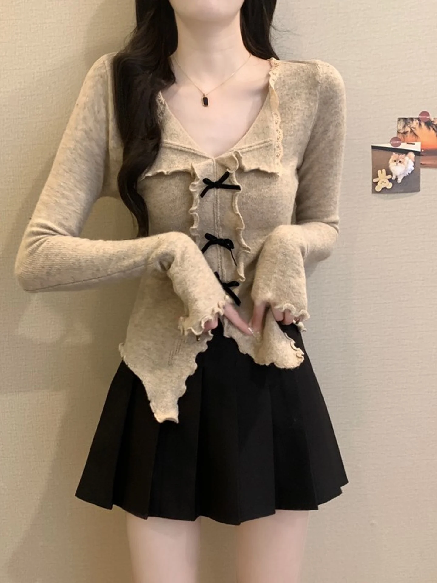 

Oaeal Knot Long Sve Knitted Base irt Women's Autumn Winter Aosphere Clothing Beau Rayden Amber Glow Top