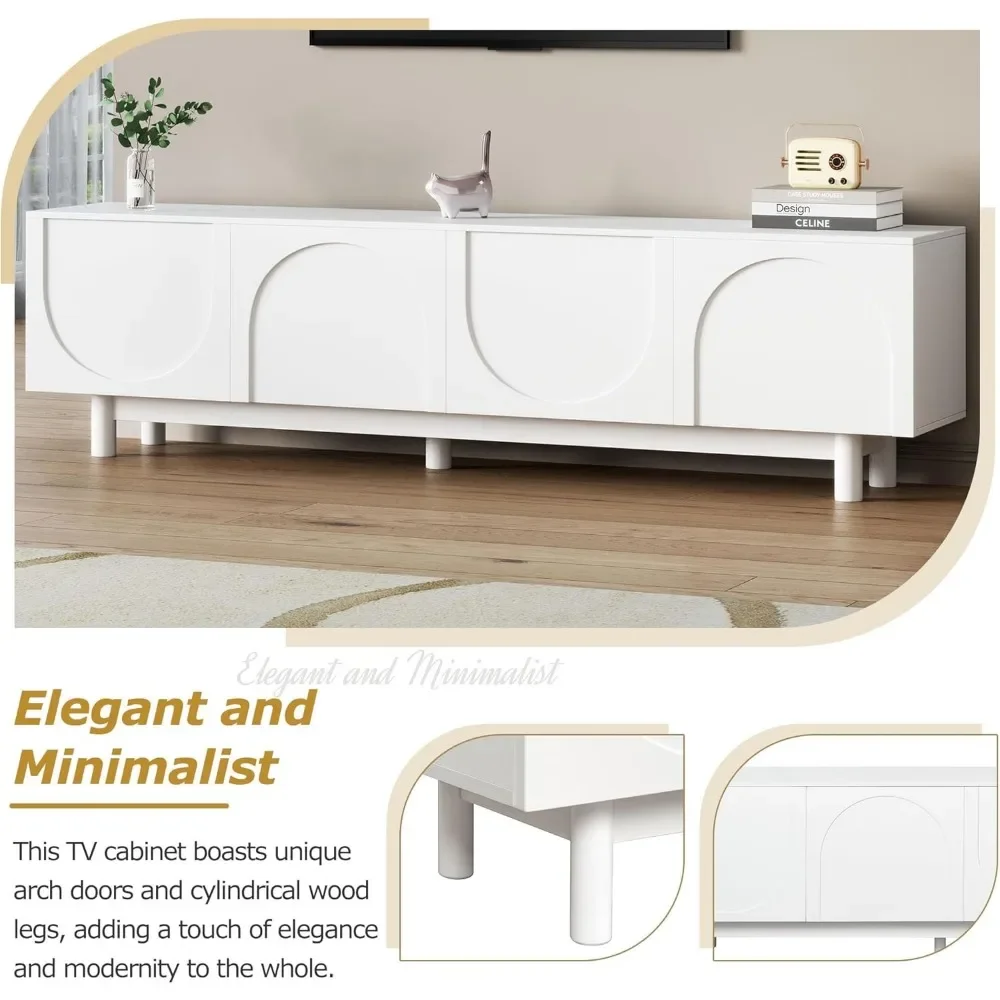TV Cabinet.Modern TV Stand for 80"+ TV, 70" Wood TV Console with Arched Doors, Arch Entertainment Center with 2 Storage Cabinets image 5