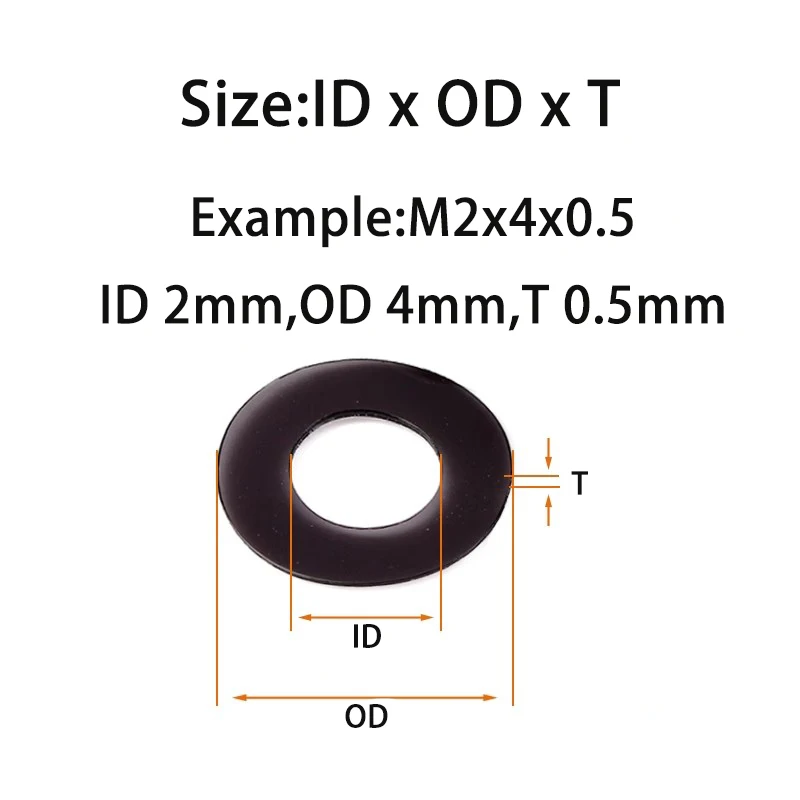 M2 M2.5 M3 M4 M5 M6 M8 M10 Soft Plastic PVC Black Insulating Plain Gasket Pad Ring Spacer Flat Washer 100pcs