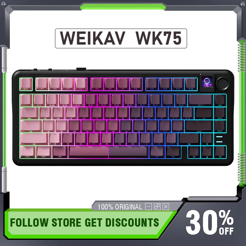 Weikav Wk75 Wireless Mechanical Keyboard Three Mode RGB Hot Swap with Color Screen E-sports Gaming Keybaord Pc Gamer Accessory