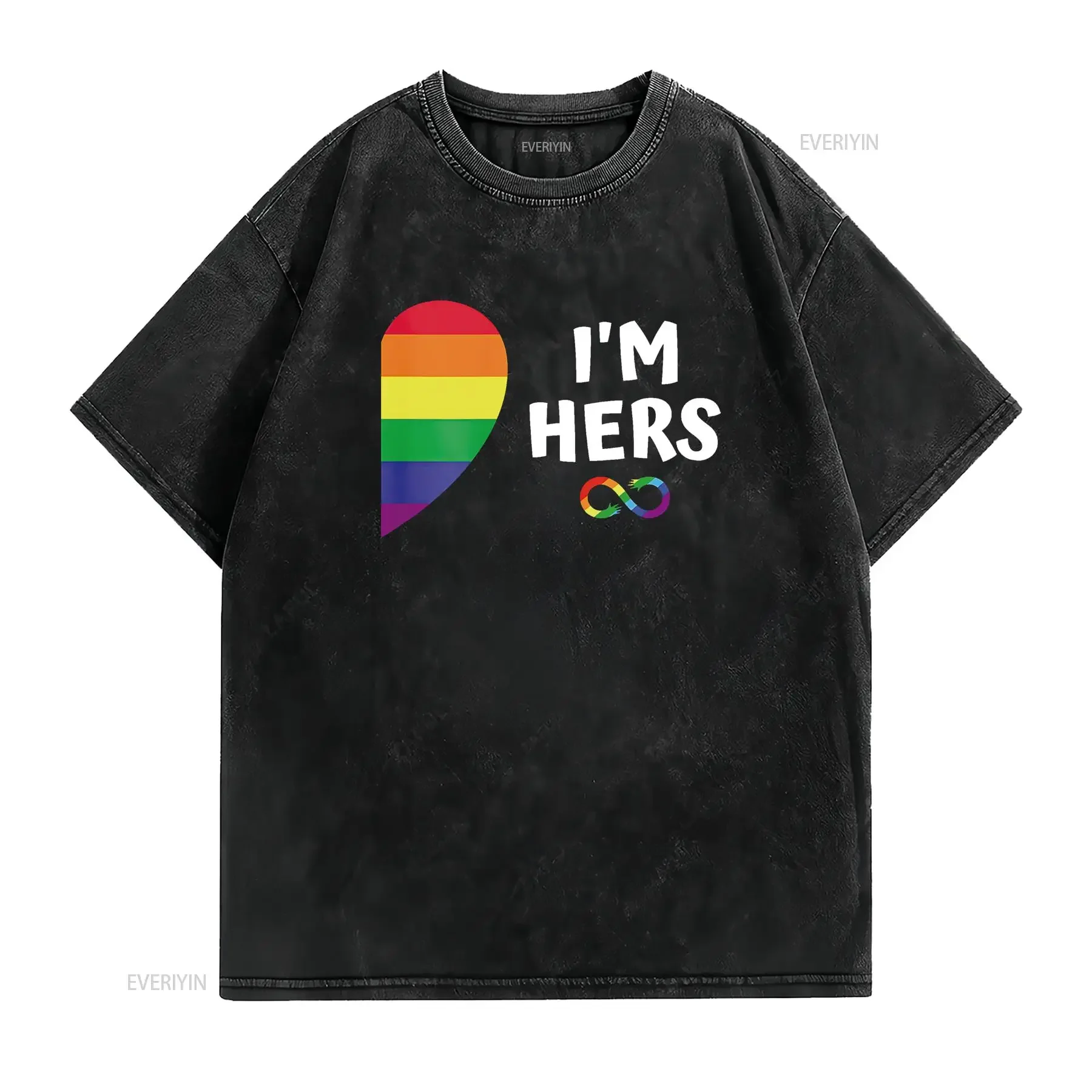 Im Hers Shes Mine Matching for Pride Lesbian Couples LGBTQ T Shirt  vintage Washed Casual Stretched Unisex Breathable homme