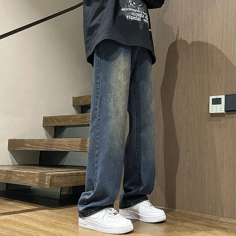 American Vintage Straight Leg Jeans Men's Spring Autumn New Streetwear High Street Loose Washed Drape Slight Flare Pants