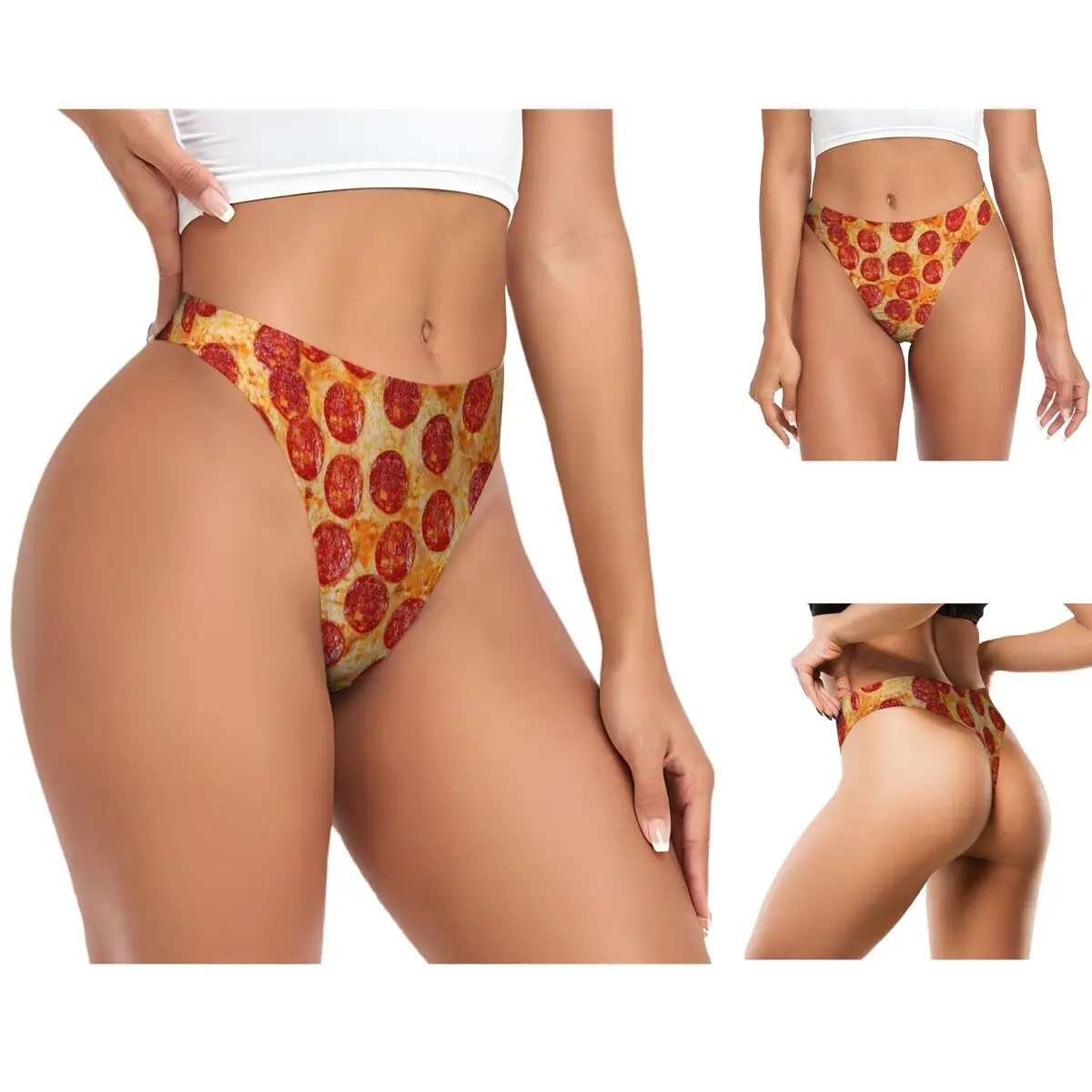 Maßgefertigter Realistischer Pepperoni-Pizza-Muster G-String Slip Atmungsaktive Damen Stretch-Tangas Komfortable Unterwäsche