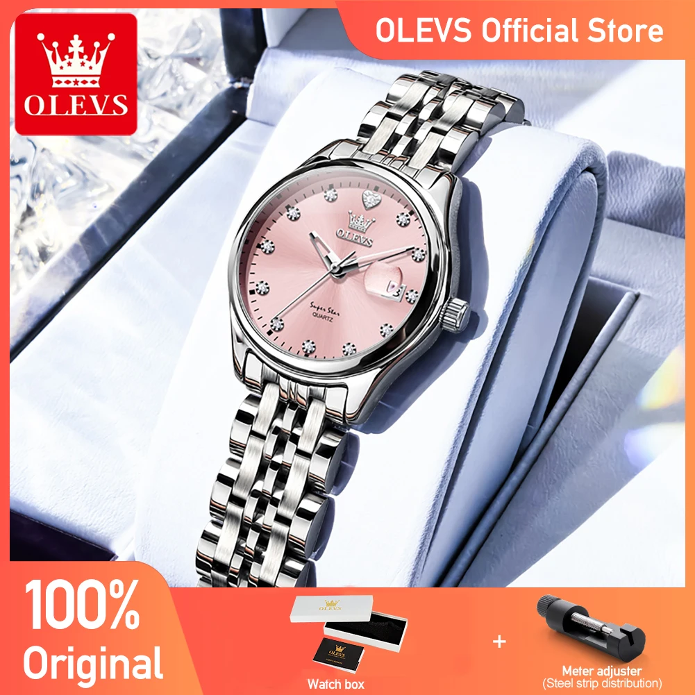 

OLEVS 5649, женские часы, оригинальные модные кварцевые наручные часы из нержавеющей стали, водонепроницаемые светящиеся часы с датой и коробкой, женские подарки
