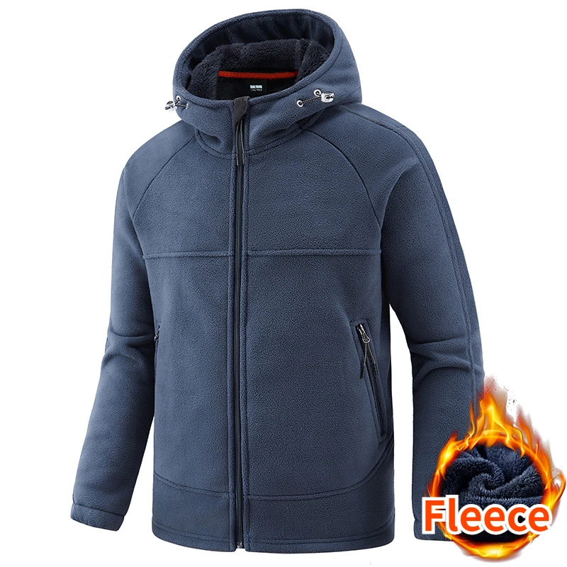 Winter Fleece Jacket Men's Vintage Khakis Thickened Warm Zipper Pocket Work Jacket Outdoor Sports Fishing Hiking Windproof Coat