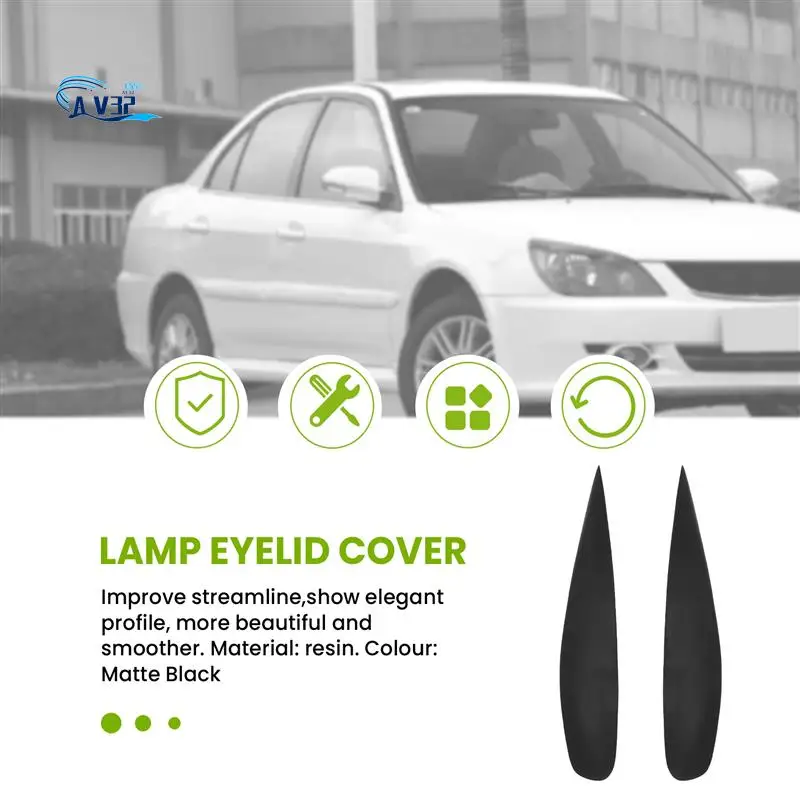 

AV32-For Mitsubishi Lancer Ralliart 2004-2006 Glossy Black Car Sticker Front Headlights Eyebrow Eyelid Trim Cover