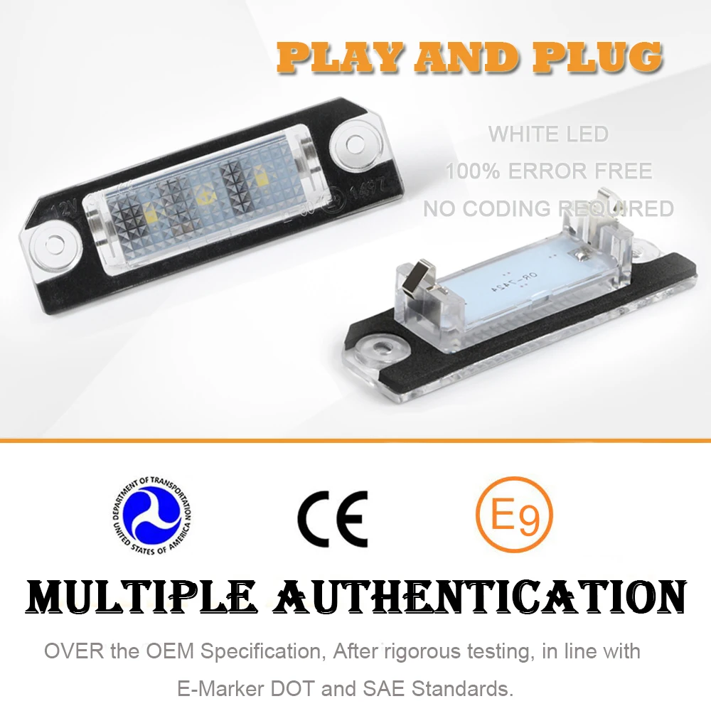 3SMD White LED License Number Plate Lights No Error for Golf 4 5 Lupo Polo 9N Passat 3C B6 Limousine 2005-2010 Car Styling