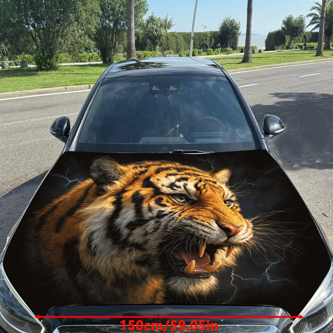 Car Decals A Tiger With A Fierce Expression In A Dark - Hued Space Car Hood Sticker, Waterproof Self - Adhesive Vinyl Graphics D