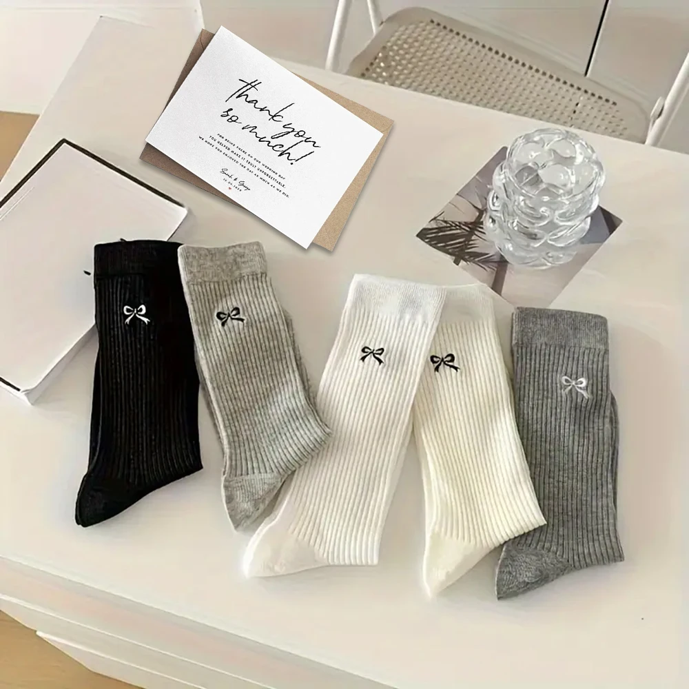 5 Pairs Ins Big Bow All Cute Socks Women Summer Thin Breathable Mesh Breathable Pile Socks Mid Tube Sock image 4