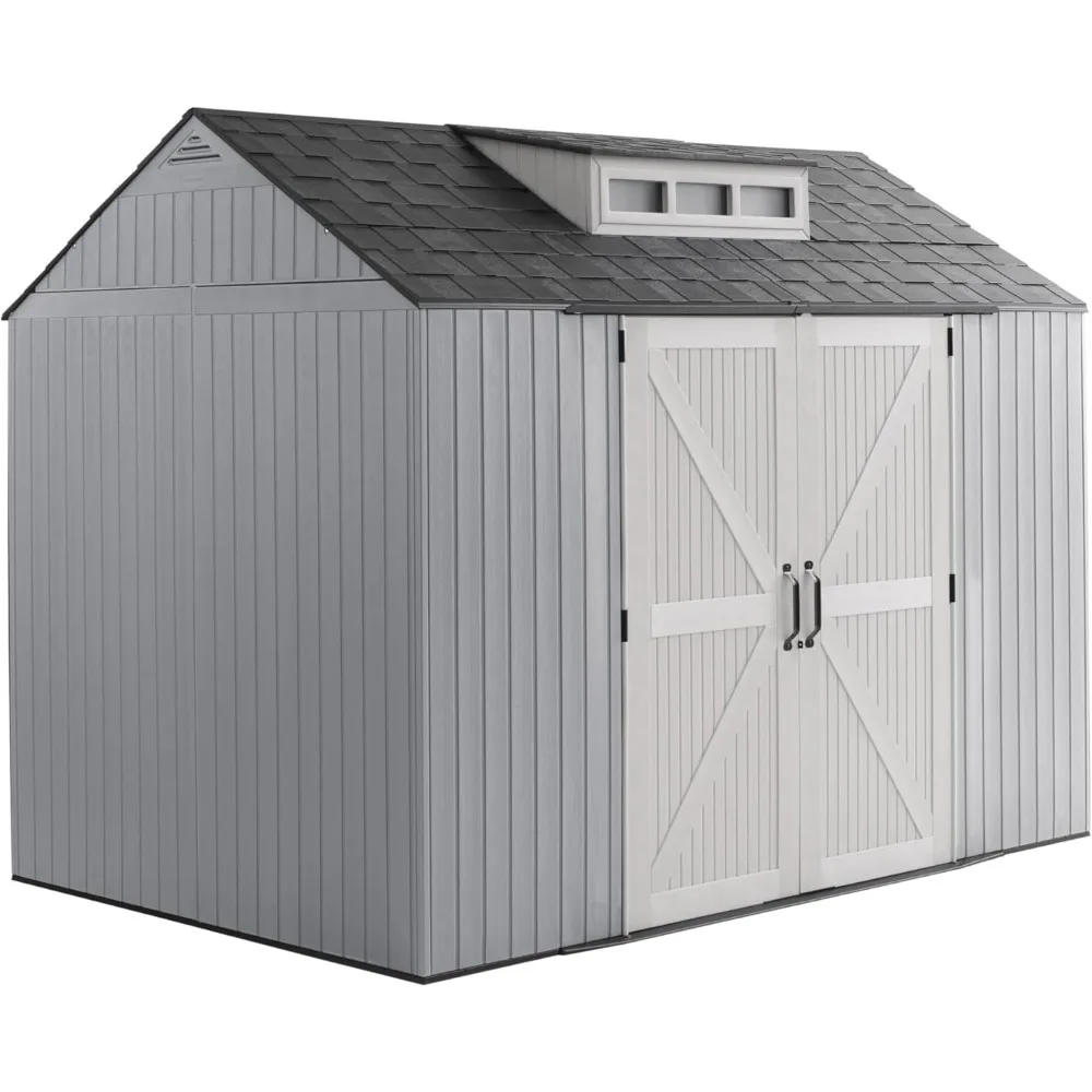 

Extra Large Resin Outdoor Storage Shed With Floor (7 x 10 Ft.), Weather Resistant, Brown, Organization for Home/Lawn Mower/Back