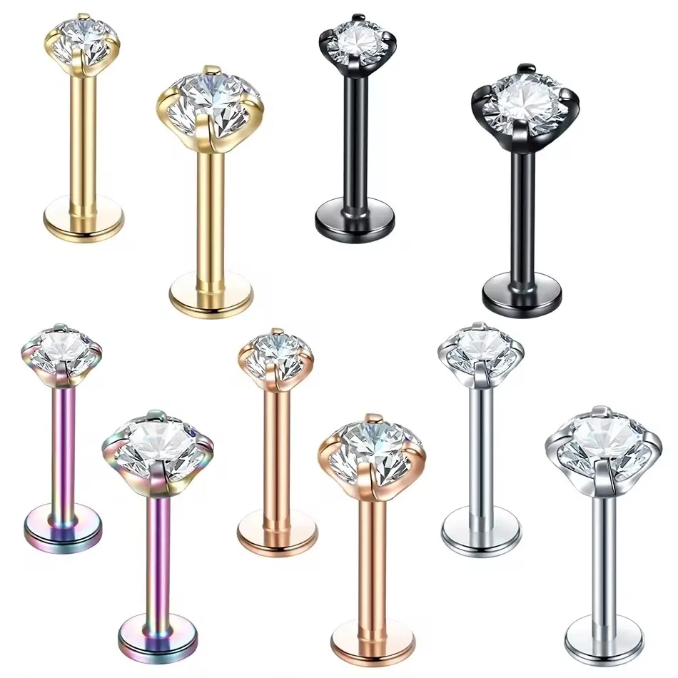 10Pcs/lot Stainless Steel Ear Tragus Helix Piercing Internally Threaded Labret Ring Lip Stud Ear Cartilage Piercing Body Jewelry