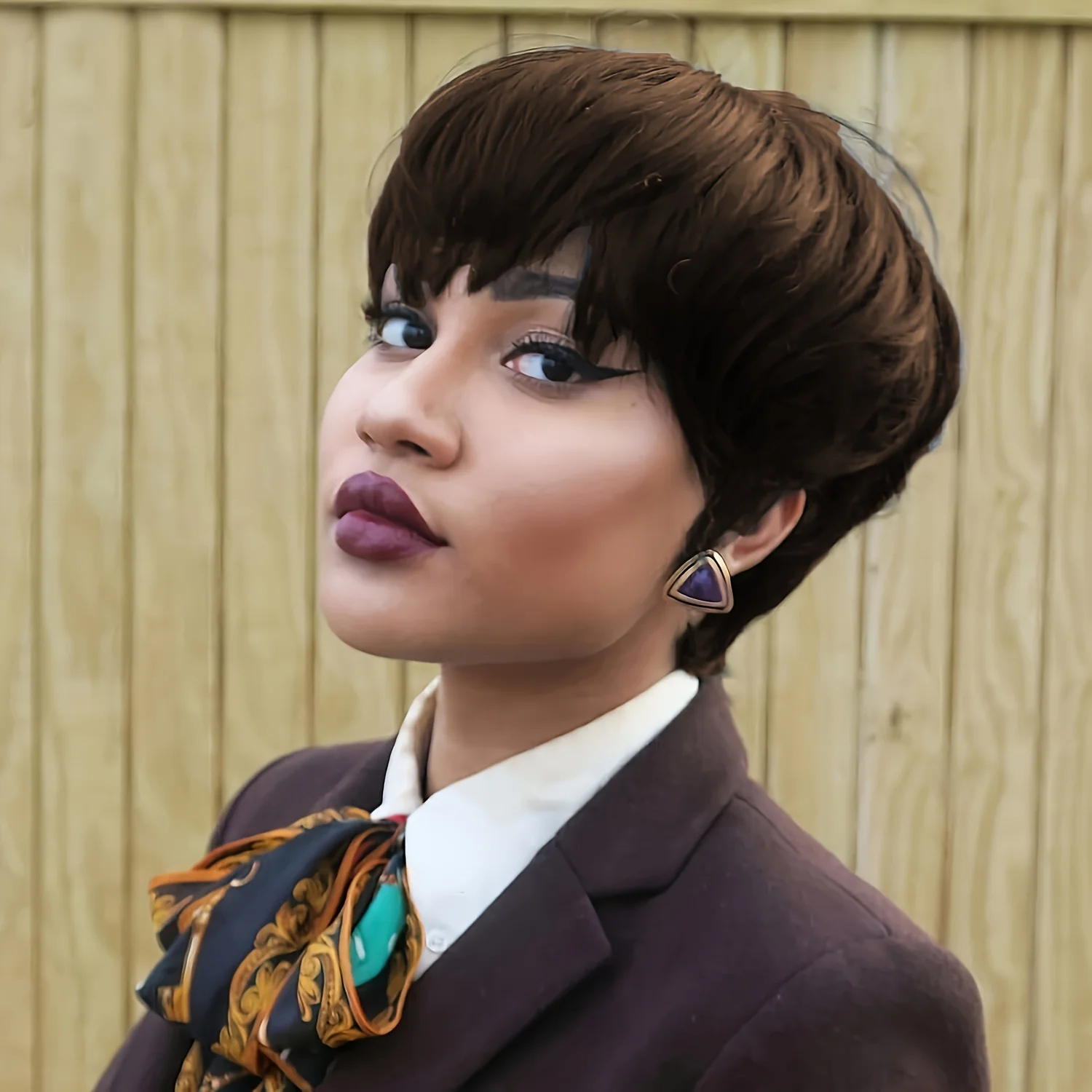 4 # 99J/1Bカラーのピクシーカットストレート人毛ウィッグ、女性用フルマシンメイドウィッグ、ショートレイヤードストレートウィッグ（前髪付き）