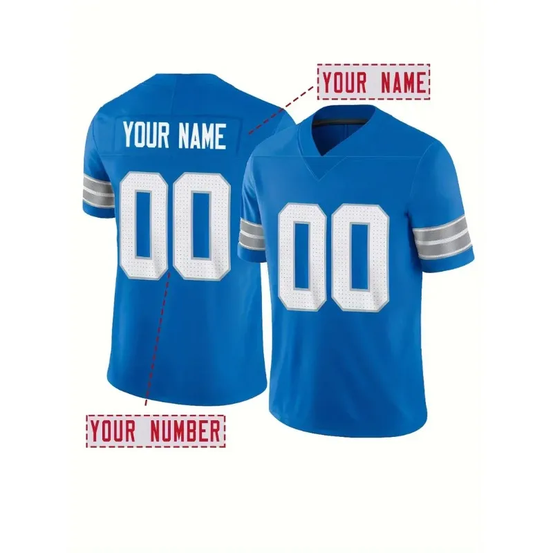 Custom Men's American Football Jersey-Personalized Name&Number Breathable Short Sleeve Detroit Rugby Shirt for Lions T-Shirts