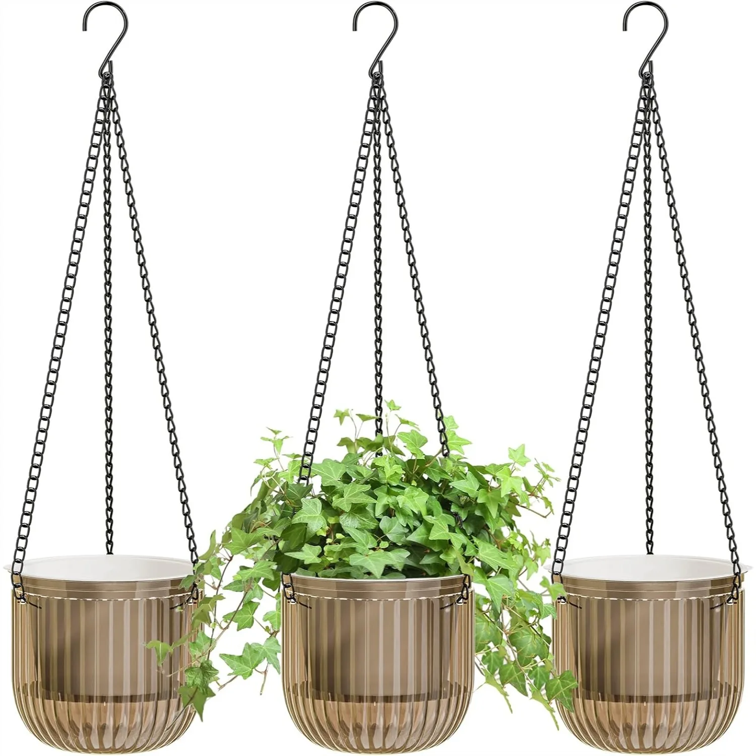 

Self Watering Hanging Planters 3 Pack, 6.5 Inch Indoor Plant Pots with Visible Water Level and Drainage for Home Wall Window