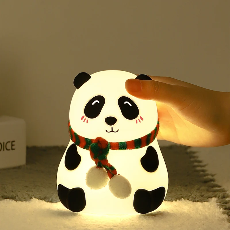 panda cute control/touch color decoration night light portable cordless silicone charging toys children sleep with night lamp