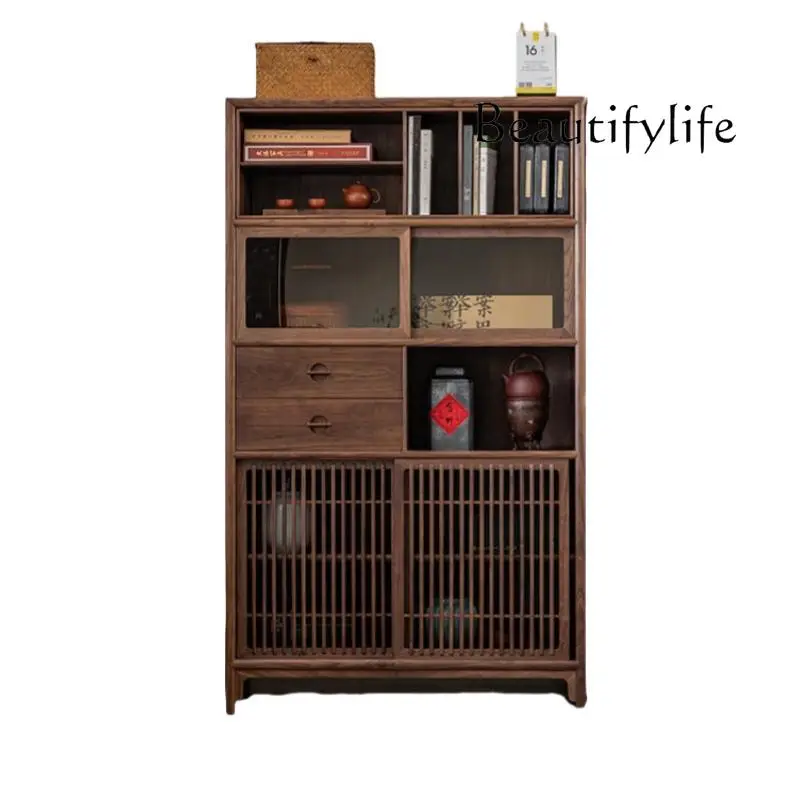 

New Chinese Bogu frame Solid wood tea room Study shelf Living room porch Display rack Storage cabinet