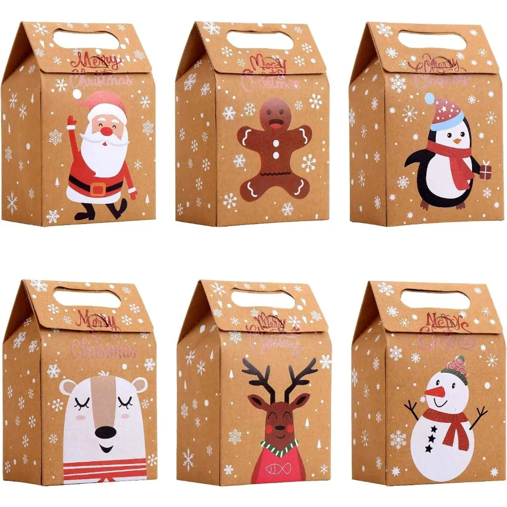 

Christmas Kraft Paper Gift Boxes, 24pcs Christmas Party Treat Goody Candy Boxes for Xmas Party Bag Fillers