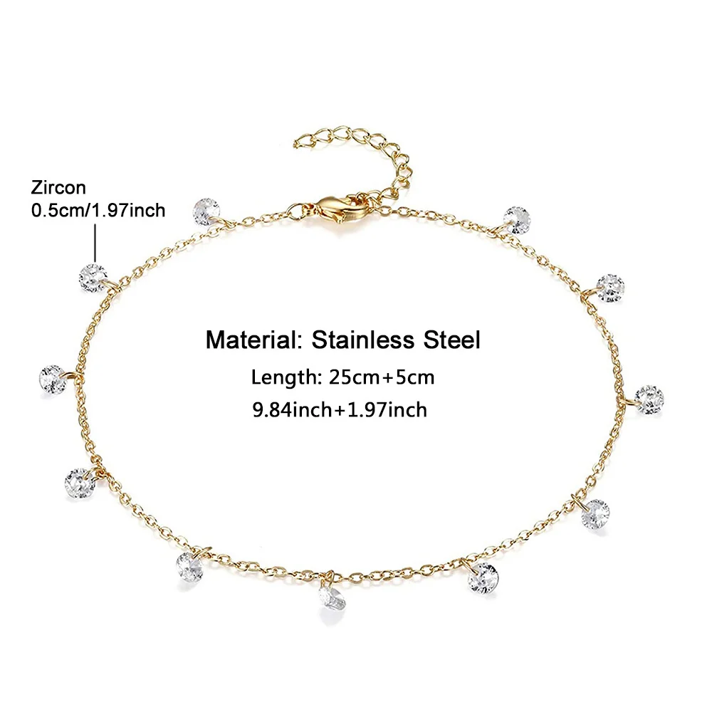 Punk Iced Out Tennis Chain Anklet For Women Gold Silver Color Stainless Steel Ankle Bracelet On the Leg Foot Beach Jewelry Gift view 2