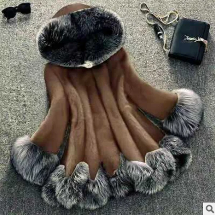 New Imitation Fur Women's Coat Imitation Whole Imitation Mink Medium and Long with Hat