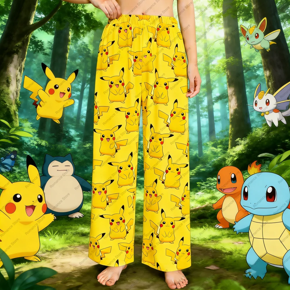 

Pokemon Pikachu Charizard Pajamas Pants Women Pants Men Pants Summer Elastic Waist Wide Leg Trousers Cartoon Print Casual Pants