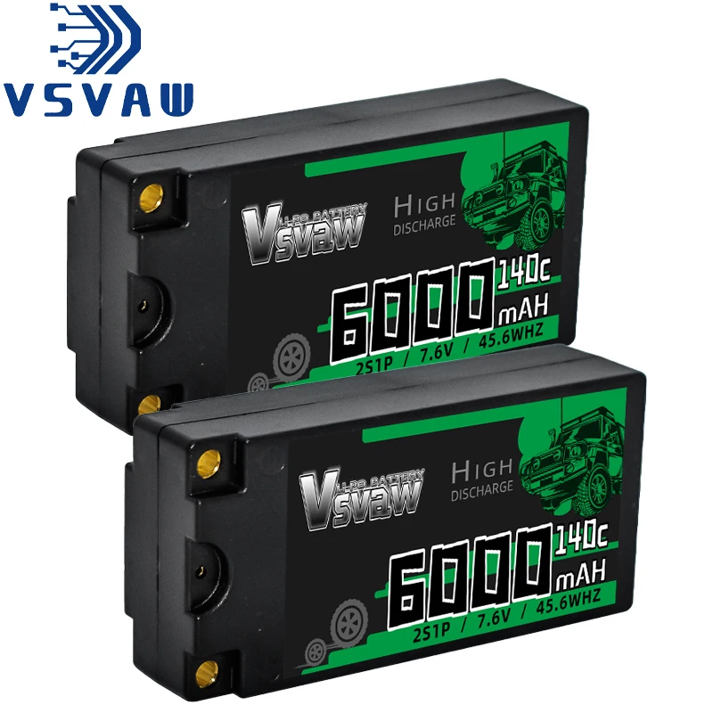 1/2pcs VSVAW 2S 140C Shorty RC Lipo Battery 7.6V 6000mAh Hardcase with 5mm Bullet T Plug for RC Car Buggy FPV Drones Model Parts