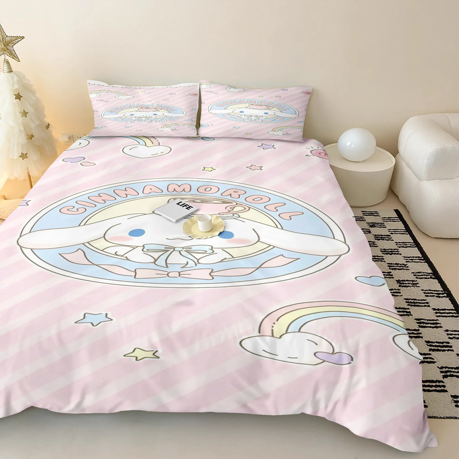 

MINISO-Modern Print Duvet Cover Set, Sanrio Super Hot Cinnamoroll Mattress Bedding Set, 3 Piece