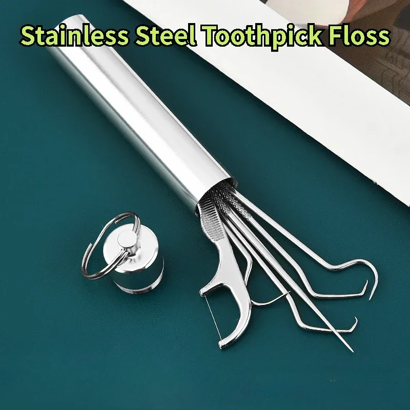 Toothpick Set Tooth Flossing Reusable Titanium Toothpicks Portable Stainless Steel Toothpick Floss Teeth Cleaner Oral Cleaning