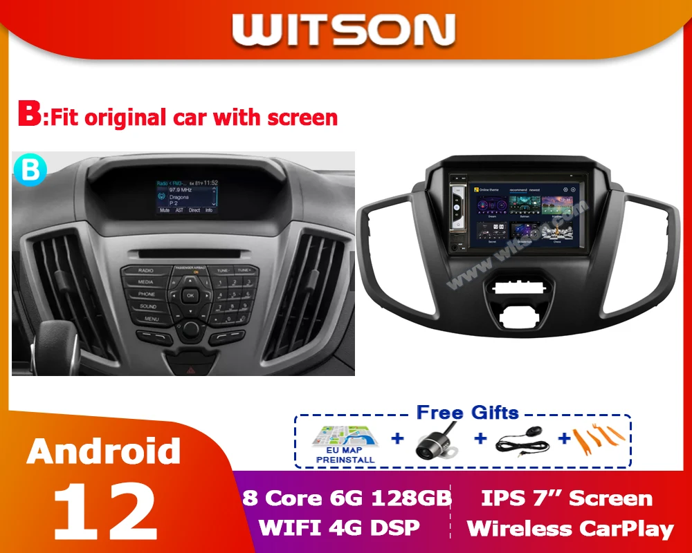 Car GPS Radios Carplay Android 12 Audio For FORD TRANSIT 2015 2016 2017 2018 Multimídia Air Conditioner without Button 7\